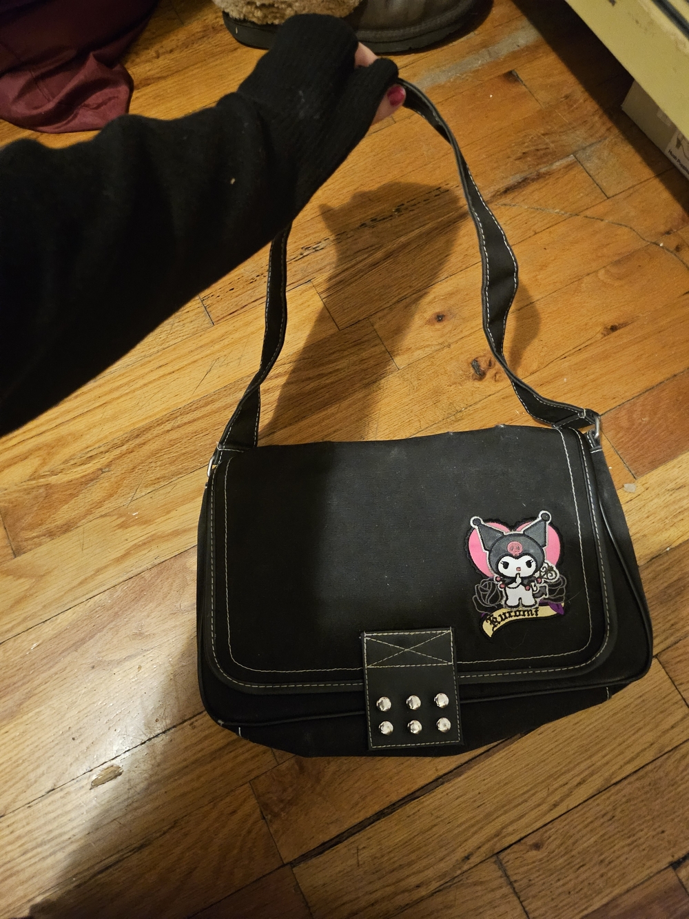 Kuromi Black Canvas Crossbody Bag with Stud Detail